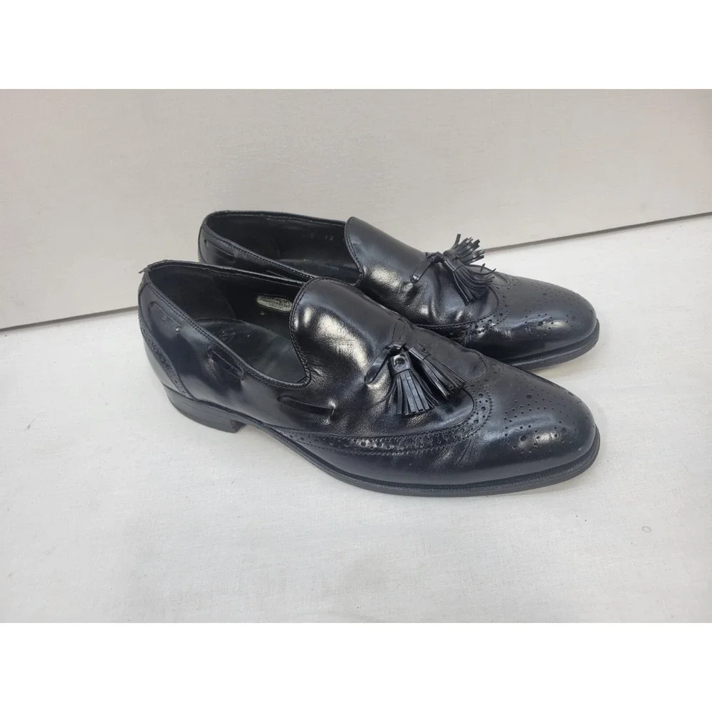 Bostonian Mens Black Leather Tassel Loafers Wingtip Dress Shoes 9 D 26911
